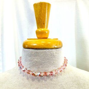 Vintage 1950s 50s Light Pink Crystal Choker Necklace Size XS S